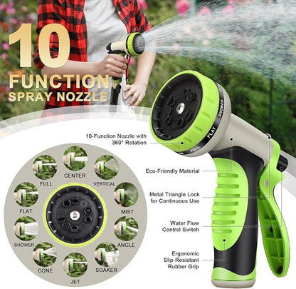 Metal Garden Hose 25FT Stainless Steel Heavy Duty Flexible Lightweight Water Hoses Pipe with 10-Function Spray Nozzle and 3/4" Solid Brass Fittings No Kink Durable for Outdoor Yard & Lawn