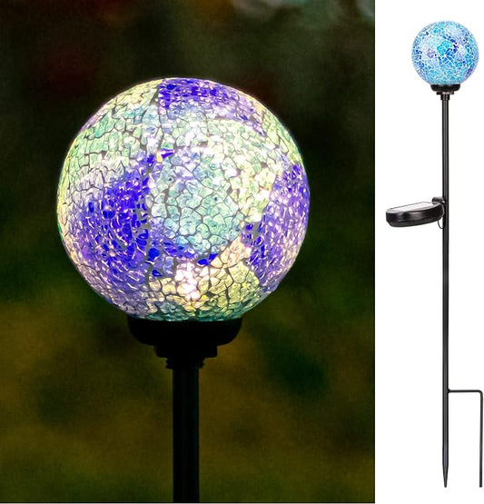 VCUTEKA Solar Lights Outdoor Decorative - Mosaic Solar Garden Stakes Light Waterproof LED Light for Landscape Lawn Patio Yard Decoration, Blue, 1 Pack