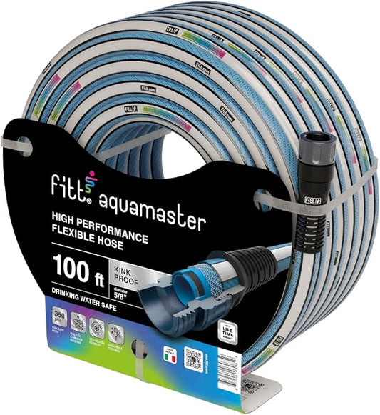 FITT Aquamaster 5/8" 100ft, high performance flexible Garden Hose for intensive Use. Kink-proof