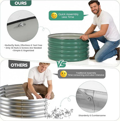 Galvanized Raised Garden Bed Outdoor, Round Metal Planter Boxes 2 Pcs, 3x3x1.4ft Steel Raised Bed Kit for Planting Vegetables, Fruits, Flowers(LotusGreen)