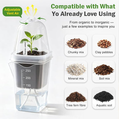 30 Pack 2.5" Self Watering Propagation Pots with Humidity Dome, Clear Plastic Seed Starter Cups, for Seedlings, Cuttings, Succulents, Herbs, Vegetables, with 30 Labels