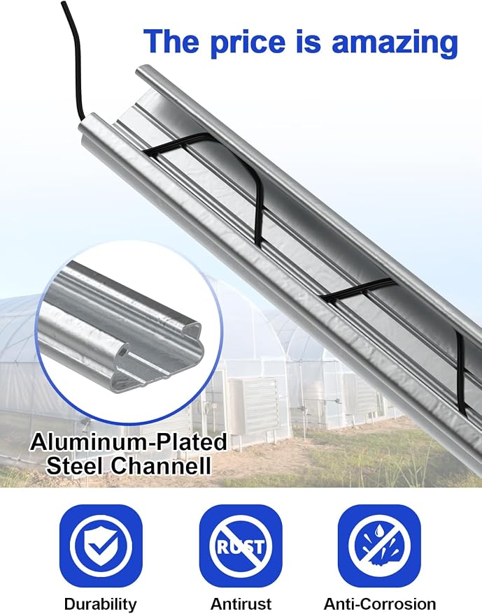 20 PCS 3.28FT Greenhouse Wiggle Spring Wire and Lock Channel Kit, Greenhouse Channel and PVC Coated Spring for Plastic Film, Netting or Cloth, Comes with Seal Tight Screws and Driver.