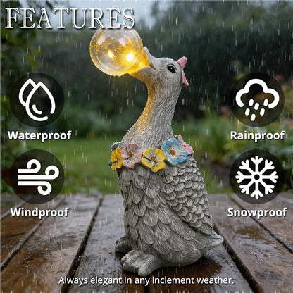 Porch Goose Statue with Solar Bubble Light Garden Gray Figurine Decor for Yard Lawn Patio Outdoor Decorations Housewarming Gifts for Mom Grandma Women