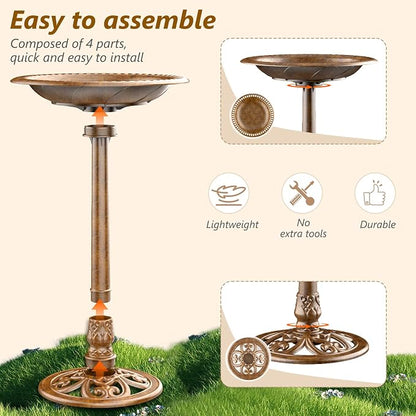 AISITIN 28 Inch Bird Bath with 3.5W Solar Fountain for Outside, Antique Copper Polyresin Pedestal Bird Baths for Outdoor Garden Courtyard Decor, Weather-Resistant Birdbaths with 20" Bowl & 8 Nozzles