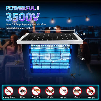 Powerful Solar Bug Zapper for 2000 sq.ft with 13FT Extension Cord | Rechargeable Solar Zapper with High Powered for Outdoor, Waterproof Solar Bug Zapper for Patio Garden Backyard RV Camping