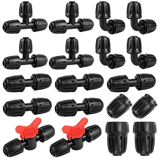 21 Pieces 1/2 Inch Drip Irrigation Fittings Kit, 1/2'' Drip Line Barbed Fittings for 1/2 Inch Irrigation Tubing (1/2" ID x 0.650" OD) Anti-Leak Lock Nut Connectors for Garden Drip System