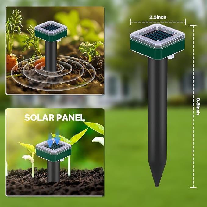 Tirgo Snake Repellent for Yard Mole Repellent Solar Powered Stakes Ultrasonic Rodent Gopher Groundhog Deterrent Outdoor Waterproof Lawns Vegetable Garden Animal Pest Repeller