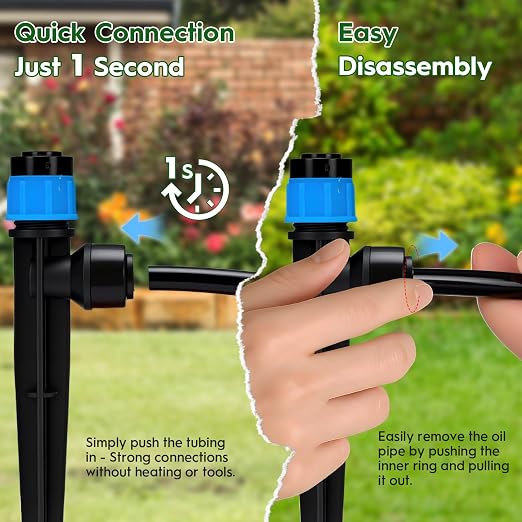 160FT Quick-Connect Drip Irrigation System Kit, Irrigation Kit with Adjustable Nozzles, 30FT 2/5" & 130FT 1/4" Tubing, Automatic Watering System for Garden, Raised Beds, Greenhouse