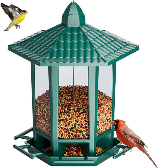 Birdream Bird Feeders for Outdoor Hanging, Pagoda Design Fun Installatio 2.5 LB Wild Bird Feeders, Attracting Wild Birds Cardinal Sparrows Finch Goldfinch Chickadee - Green