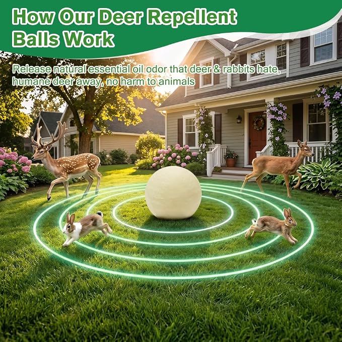 10PCS Effective Deer & Rabbit Repellent Balls, Long Lasting Deer Repellent for Plants, Deer Away Rabbit Repellent for Garden Yard Lawn Vegetable and More, Natural Deer Repellent Balls Safe for Pet Kid