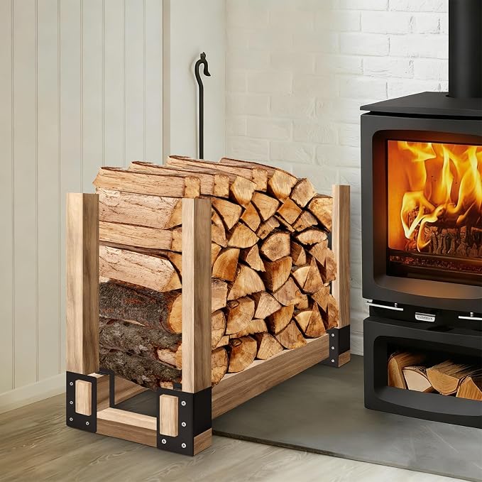 8 pack Firewood Log Storage Rack Bracket,Adjustable Heavy Duty Powder Coated Steel Holder,Fireplace Wood Storage,Log Holder For Patio Deck
