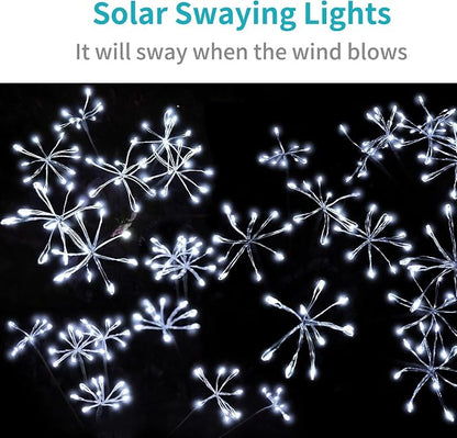 JJGoo Solar Garden Lights, New Upgraded 2 Pack Solar Swaying Starburst Light, Waterproof Fireworks Outdoor Lights, Yard Patio Pathway Decoration, White