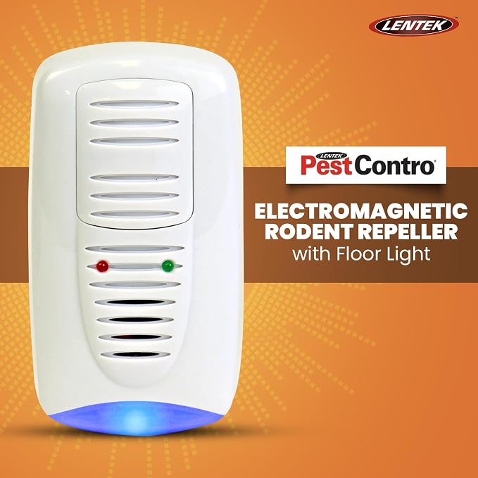PestContro Ultrasonic Rodent Repeller w/ Floor Light, Plug-In Electromagnetic Pest Repellent and Nightlight, Non-Lethal Control for Mice Rat Cockroach Spider Ants, Kitchen Cellar Office Garage Attic
