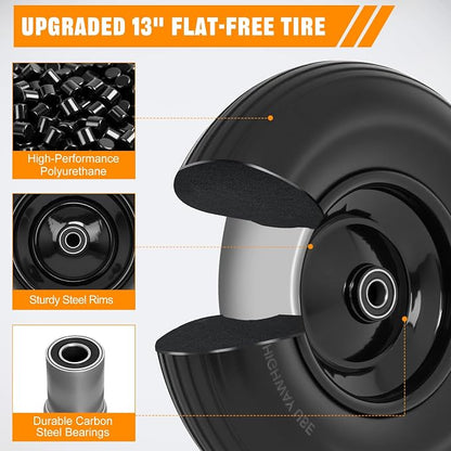 Yesker 4.00-6" Flat-Free Tires and Wheels, 13" Solid Wheelbarrow Tire with 5/8" Bearing 1.75" Centered Hub for Wheelbarrow, Garden Gorilla Cart, Hand Truck (1 Pack)