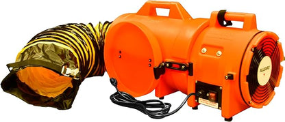 Allegro Industries-9533-25 32" X 13 12" X 14 12" 831 cfm 13 hp 115 VAC 3 A Motor Polyethylene Com-Pax-Ial Blower with Canister and 8" X 25' Duct,Orange