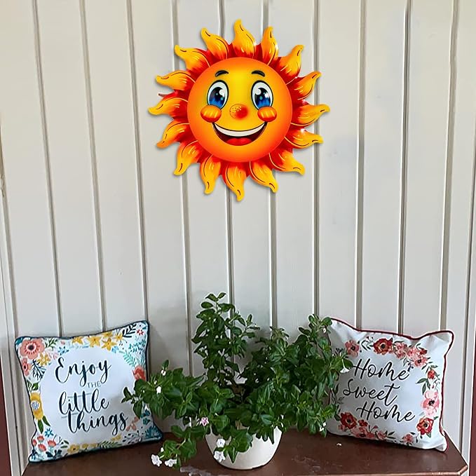 Metal Sun Wall Decor, 13Inches Sun Outdoor Wall Art for Garden Yard Room Kitchen Patio Fence Decorations