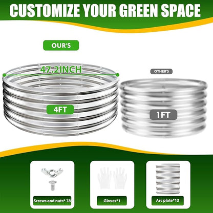 TBMLC 17" Elevated Round Metal Garden Bed, Silver, 4FT Diameter | 4'x4' Size, 0.8MM Thick, Raised Planter Box, For Vegetables Flowers Succulent, Patio/Garden Outdoor