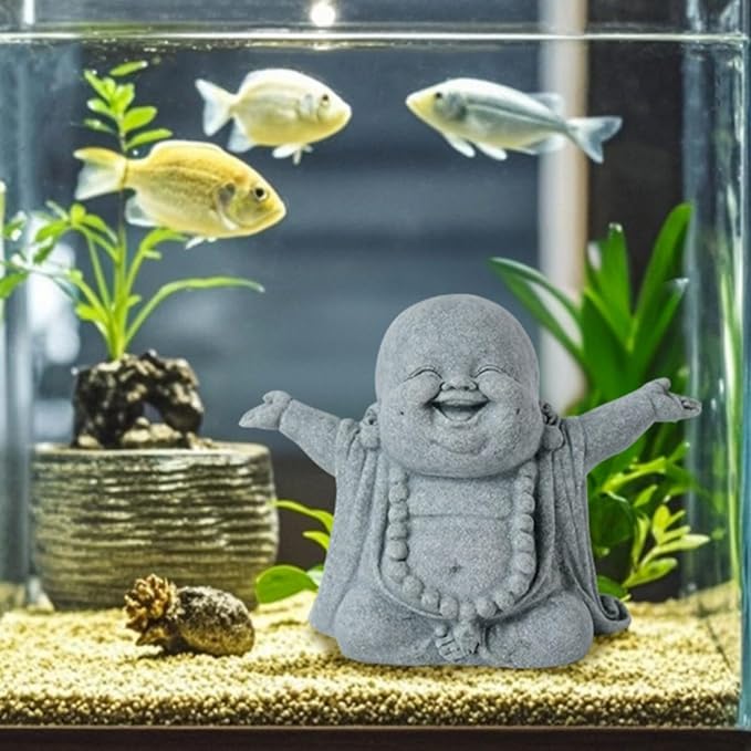 OwMell Japanese Jizo Monk Statue, Buddha Jizo Figurine Memorial Aquarium Statue Ornament - Laughing Buddha