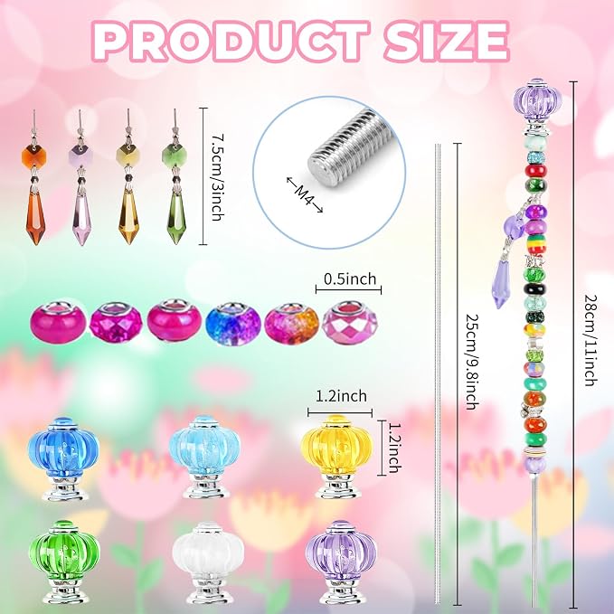 184 Pcs DIY Beaded Garden Stakes Kit with Crystal Stoppers | Garden stakes kit with beads colorful crystal stoppers, DIY fairy wands, garden decor, outdoor crafts