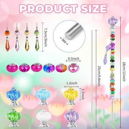 184 Pcs DIY Beaded Garden Stakes Kit with Crystal Stoppers | Garden stakes kit with beads colorful crystal stoppers, DIY fairy wands, garden decor, outdoor crafts
