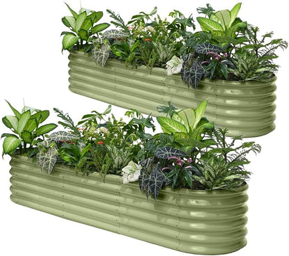 2-Pack Galvanized Raised Garden Bed 8x2x1.5 ft, 17" Tall Planter Boxes Outdoor, Zn-Al-Mg Metal Raised Beds for Gardening Herb Fruit Vegetable, Modular Flower Bed for Outdoor Plants-Moss Green