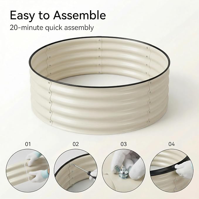 Sponvatt 3 Pcs Round Galvanized Raised Garden Bed Kit 24 x 12 Inch Metal Planter Box Outdoor with Safety Rubber Edge Trim Rust Proof Weather Resistant Circular Steel Garden Beds White 12 Inch Deep