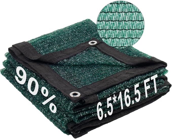LOVE STORY 6.5x16.5FT 90% Dark Green Garden Shade Cloth, Sun Shade Cover Net Mesh Tarp with Grommets, Sunblock Net for Garden,Greenhouse,Plants and Patio