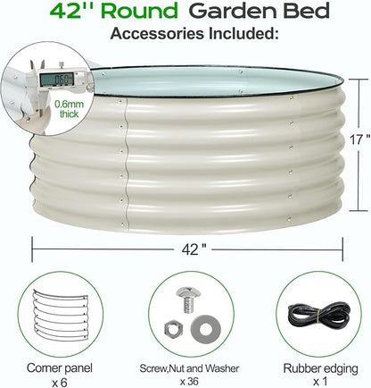 Aoodor 17" Tall 42" Metal Raised Garden Bed, Outdoor Planter Box and Raised Garden Kit for Vegetables, Flowers, Tomatoes Carrots and Herbs, Beige