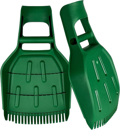 Ashfield & Harkness: Leaf Scoops - 2 Pack, Green - Rake Grabbers, Tine Edge Claw Hand Tools, Garden-Outdoor-Yard Work, Collect Grass Clippings-Plants