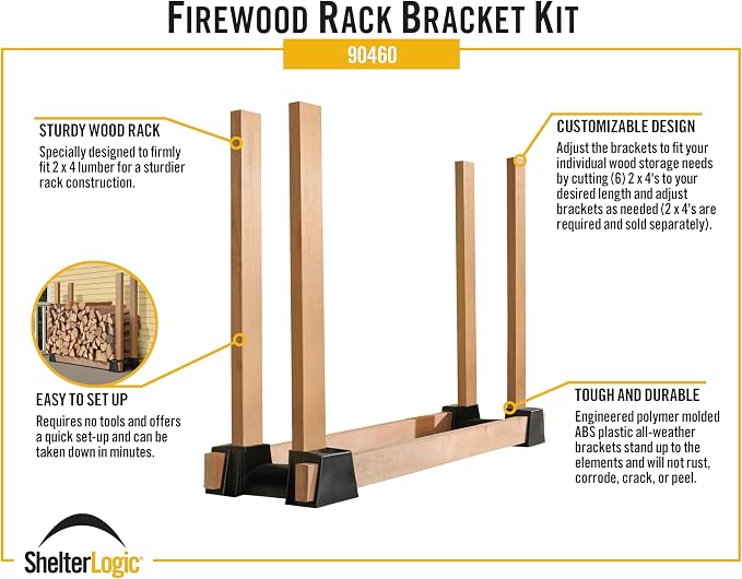ShelterLogic LumberRack Firewood Rack Adjustable Plastic Bracket Kit, Black, 5.5" x 15" x 10.75"