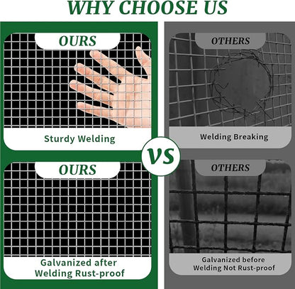 16in x 50ft 19 Gauge Hardware Cloth 1/2 Inch Mesh Roll - Galvanized Chicken Wire Fencing for Garden Fence, Poultry Netting, Gopher Barrier, Animal Cage Screen, Chicken Wire Craft Projects