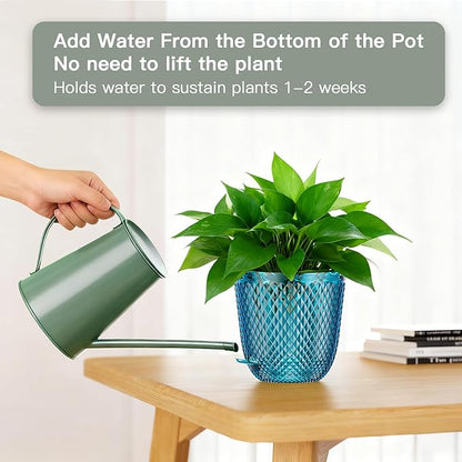 QCQHDU 2 Pack Self Watering Pots, 7.2 Inch, with Drainage Holes, Klein Blue | Plastic Garden Planter with Water Filling Port for Indoor Plants