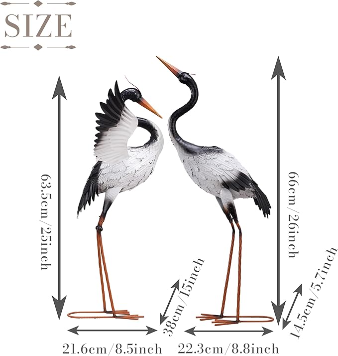 TERESA'S COLLECTIONS Garden Decor, Set of 2 White Herons Garden Decor, 25-26", Waterproof Metal Garden Statue, Herons Gifts, Garden Gifts for Women Mom, Indoor/Outdoor
