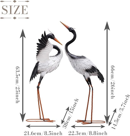 TERESA'S COLLECTIONS Garden Decor, Set of 2 White Herons Garden Decor, 25-26", Waterproof Metal Garden Statue, Herons Gifts, Garden Gifts for Women Mom, Indoor/Outdoor
