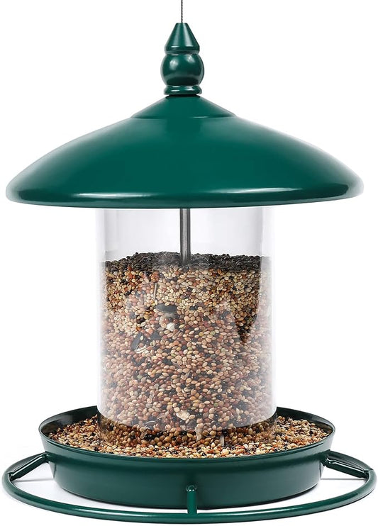 Metal Roof Bird Feeder for Outdoors - 360° Feeding Perch. Green