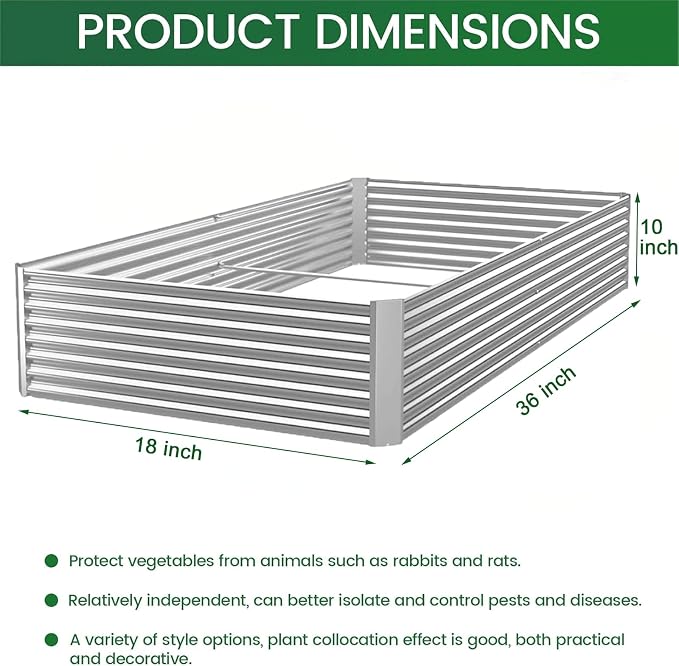 3 Pack Corrugated Galvanized Steel Raised Garden Bed Outdoor, Metal Above Ground Garden Bed for Vegetables and Flowers, Rectangle Raised Beds for Gardening-36x18 inch
