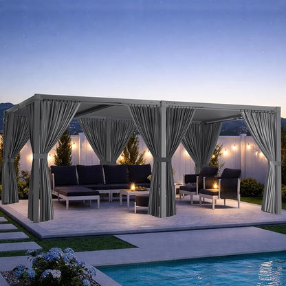 Louvered Pergola 12' x 20' with Waterproof Curtains, Large Outdoor Aluminum Pergola with Reinforced Steel Roof, Heavy-Duty Hardtop Gazebo, Privacy Shaded Shelter, Gray