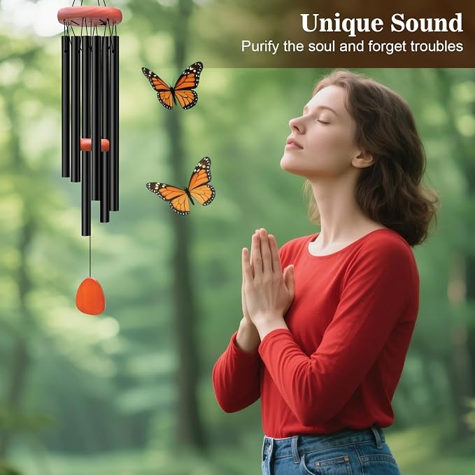 Wind Chimes for Outside, Soothing Melodic Memorial Sympathy Wind Chime, Suitable Outdoor Garden Decor, Gift for Mom Women Neighbors (Black Wind Chimes-26 in)