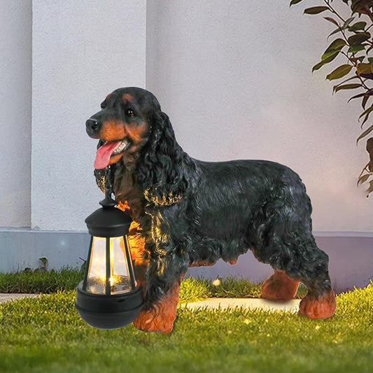 Afirst Solar Dog Statue Garden Decor- Outdoor Decor with Solar Lantern Lovely American Cocker Spaniel Figurine Patio Lawn Yard Art Ornaments Housewarming Gift