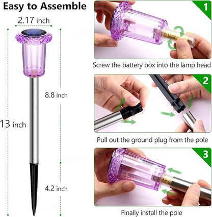 DenicMic Solar Halloween Lights Outdoor 10 Pack Purple LED Halloween Decor | Yard Garden Pathway Walkway Patio Lawn, Spike Style Starburst Pattern, Acrylic/Stainless Steel Halloween Decorations Outdoor