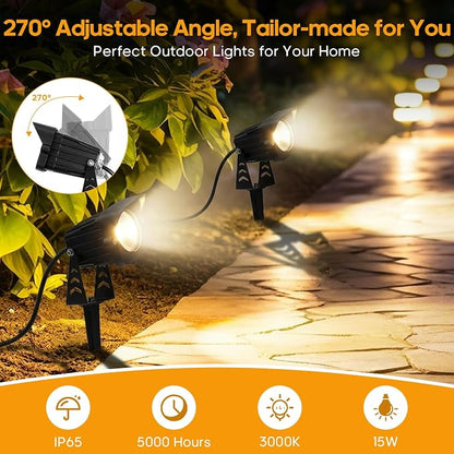 Dusk to Dawn Outdoor Lighting15W Spot Lights Outdoor with Photocell Sensor | 3000K Warm White Landscape Lighting IP65 Waterproof Spotlight for Garden Yard Flag Tree, 5.91FT Cable, US Plug