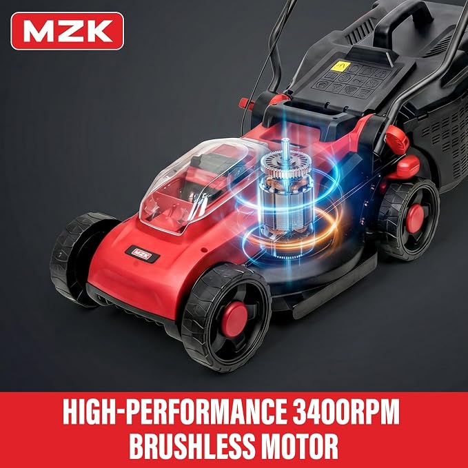 MZK 20V 13" Electric Lawn Mower, Brushless Cordless Lawn Mower with 4-Position Height Adjustment, Walk-Behind Push Mowers with 8 Gallon Grass Bag, 2 x 4.0Ah Batteries & Charger Included, LM13B4