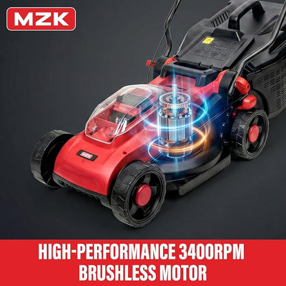 MZK 20V 13" Electric Lawn Mower, Brushless Cordless Lawn Mower with 4-Position Height Adjustment, Walk-Behind Push Mowers with 8 Gallon Grass Bag, 2 x 4.0Ah Batteries & Charger Included, LM13B4