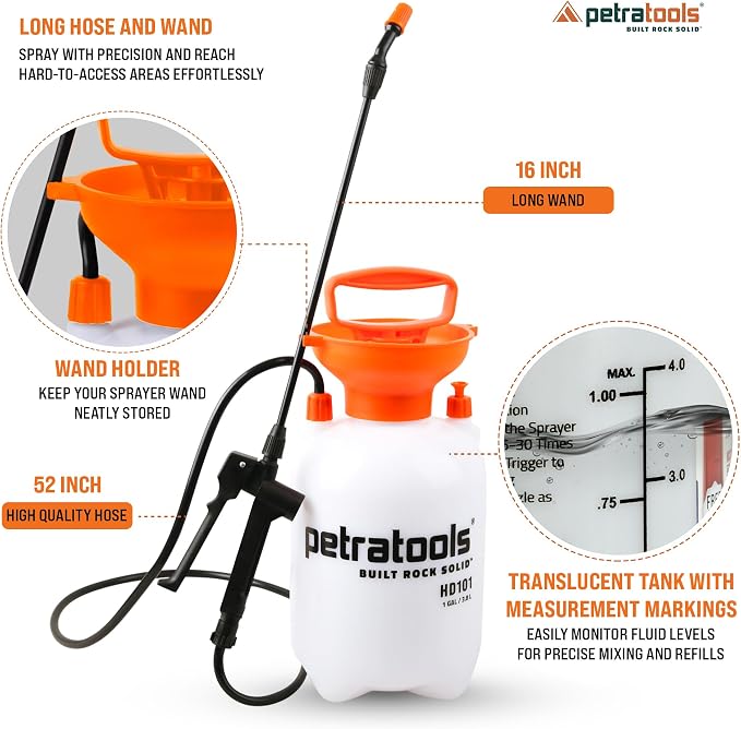 PetraTools LOCKSCAPE Mulch Glue Sprayer 1 Gal - Standard Kit (HD101) | Pump sprayer for mulch glue, rock glue, landscape adhesive, fertilizer, weed killer and lawn and garden chemicals