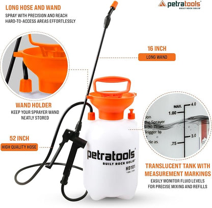PetraTools LOCKSCAPE Mulch Glue Sprayer 1 Gal - Standard Kit (HD101) | Pump sprayer for mulch glue, rock glue, landscape adhesive, fertilizer, weed killer and lawn and garden chemicals