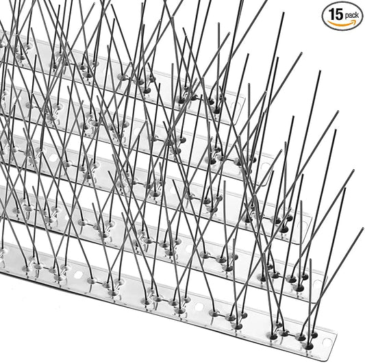 Bird Spikes,Stainless Steel for Outside Easy to Install - 15 Strips 17 Feet Coverage