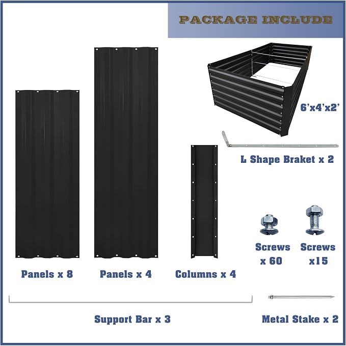6x4x2FT Black Metal Raised Garden Bed Kit, Galvanized Outdoor Planter Box for Vegetables, Flowers, Herbs, Succulents and More