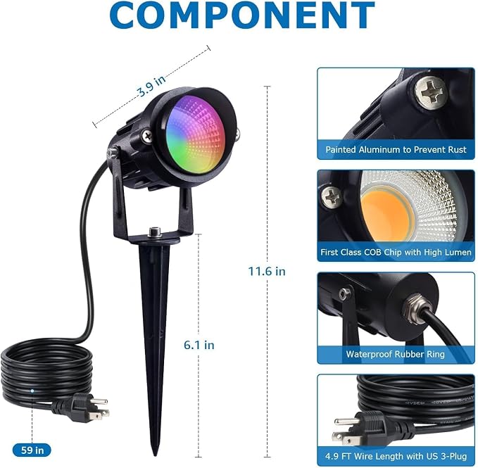 SUNVIE 2-Pack RGBW Spotlight Outdoor 12W LED Color Changing Landscape Lights with Remote Control 120V RGB Landscape Lighting Waterproof Spot Lights Outdoor for Yard Garden Patio Lawn Decorative