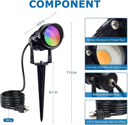 SUNVIE 2-Pack RGBW Spotlight Outdoor 12W LED Color Changing Landscape Lights with Remote Control 120V RGB Landscape Lighting Waterproof Spot Lights Outdoor for Yard Garden Patio Lawn Decorative