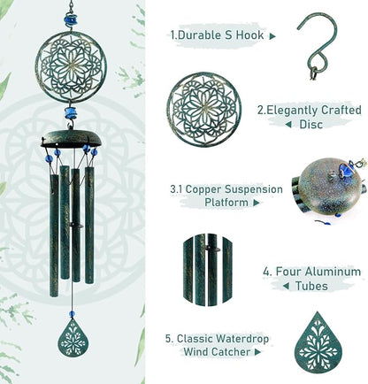 Wind Chimes for Outside Zen Atmosphere Wind Chime Windchime Outdoors for Outdoor Garden Patio Decor with Mandala Design Windchime Gifts for Mother Grandma Sisters(6 Petal)